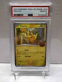 2024 Pokemon TCG Trick or Trade #018 Pikachu Holo PSA 10 - Image 1