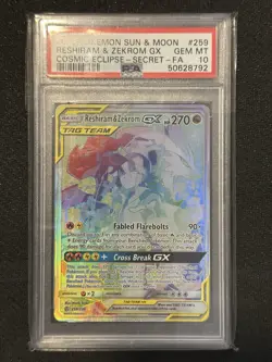 Reshiram & Zekrom GX Holo Card 259/236 PSA 10 Secret Sm-Cosmic Eclipse Gem Mint - Image 1