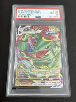 2023 POKEMON SWORD & SHIELD CROWN ZENITH #102 FULL ART/RAYQUAZA VMAX PSA 10 - Image 1