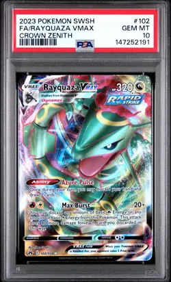 2023 Pokemon Sword & Shield Crown Zenith RAYQUAZA VMAX #102 Full Art PSA 10 Gem - Image 1
