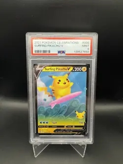 Pokemon Surfing Pikachu V 008/025 Celebrations PSA 9 - Image 1