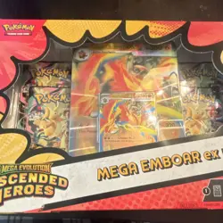 Pokemon TCG Mega Evolution Ascended Heroes Mega Emboar ex Box 4 Cards - Image 1