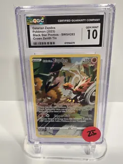 CGC Gem Mint 10 Pokemon 2023 Crown Zenith Tin Galarian Zapdos SWSH283 Promo - Image 1