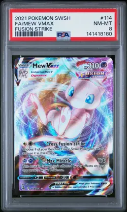 2021 POKEMON SWORD & SHIELD FUSION STRIKE #114 FULL ART/MEW VMAX PSA 8 - Image 1