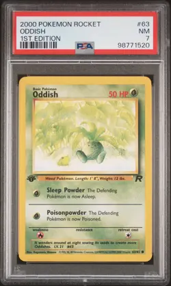2000 POKEMON ROCKET 1ST ED #63 ODDISH PSA 7 - Image 1