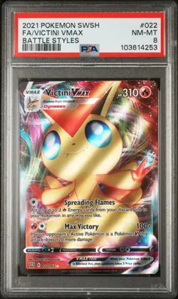 2021 POKEMON SWORD & SHIELD BATTLE STYLES #022 FULL ART/VICTINI VMAX PSA 8 - Image 1
