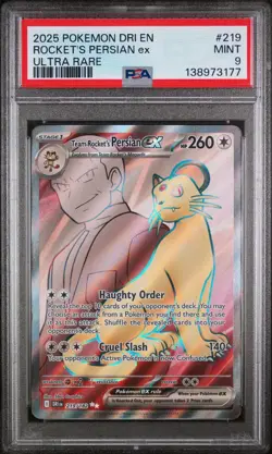 2025 POKEMON DRI EN-DESTINED RIVALS ULTRA RARE TEAM ROCKET'S PERSIAN EX PSA 9 - Image 1