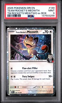 2025 POKEMON DRI EN-DESTINED RIVALS #149 TEAM ROCKET'S MEOWTH PSA 9 - Image 1