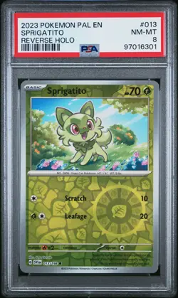 2023 POKEMON PAL EN-PALDEA EVOLVED REVERSE HOLO #013 SPRIGATITO PSA 8 - Image 1