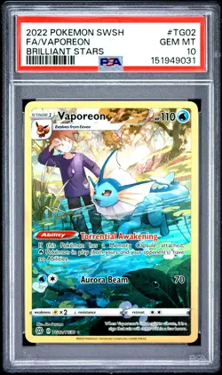 2022 POKEMON SWORD & SHIELD BRILLIANT STARS #TG02 FULL ART/VAPOREON PSA 10 - Image 1