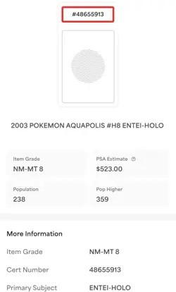 2003 POKEMON AQUAPOLIS #H8 ENTEI-HOLO PSA 8 SWIRL - Image 5
