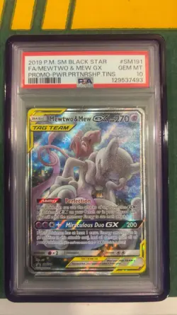 PSA 10 MEWTWO & MEW GX 2019 POKEMON SM BLACK STAR PROMO #SM191 FULL ART TAG TEAM - Image 1