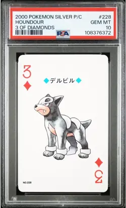 2000 POKEMON SILVER VERSION PLAYING CARDS 3 OF DIAMONDS #228 HOUNDOUR PSA 10 - Image 1