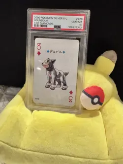 2000 POKEMON SILVER VERSION PLAYING CARDS 3 OF DIAMONDS #228 HOUNDOUR PSA 10 - Image 3