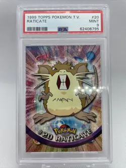 #20 Raticate Topps TV Animation Series 1 Black Logo Pokemon Card PSA 9 MINT - Image 1