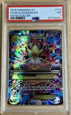 2016 Pokemon M Alakazam EX (Full Art) 118/124 Fates Collide Holo PSA 7 - Image 1