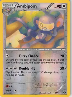 Ambipom 91/114 Uncommon Steam Siege Pokemon Reverse Holo Near Mint - Image 1