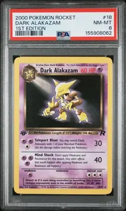 DARK ALAKAZAM 1st Edition 2000 Pokemon Team Rocket 18/82 PSA 8 NM-MT - Image 1