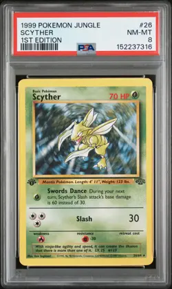 1999 POKEMON JUNGLE 1ST EDITION #26 SCYTHER PSA 8 - Image 1