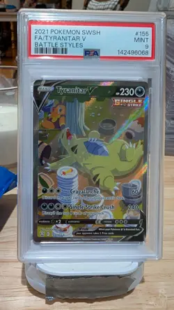 2021 POKEMON SWORD & SHIELD BATTLE STYLES #155 FULL ART/TYRANITAR V PSA 9 - Image 1