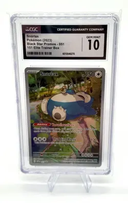 POKEMON 151 CGC 10 GEM MINT SNORLAX ILLUSTRATION RARE #051 ETB BLACK STAR PROMO - Image 1