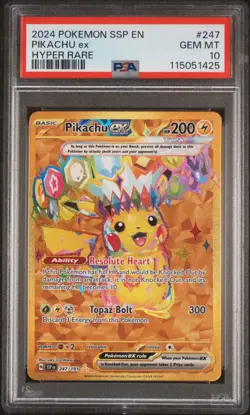 2024 Pokemon SSP EN-Surging Sparks Pikachu EX #247 Hyper Rare PSA 10 Gem - Image 1