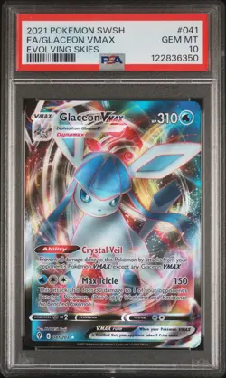 2021 POKEMON SWORD & SHIELD EVOLVING SKIES #041 FULL ART/GLACEON VMAX PSA 10 - Image 1