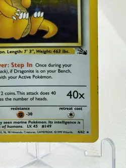 Pokemon TCG Dragonite Holo Card 4/62 Fossil Unlimited Rare Vintage - Image 4