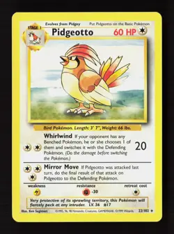 Pidgeotto 22/102 Rare Base Set Unlimited Pokemon Moderately Played - Image 1