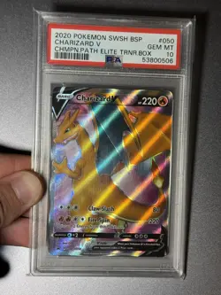 Pokemon Charizard V Champion's Path ETB Full Art Promo SWSH050 PSA 10 Gem Mint - Image 1