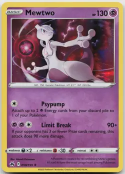 Mewtwo 059/159 Holo Rare Crown Zenith Pokemon Holo Near Mint - Image 1