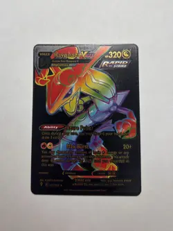 Black Foil Rayquaza VMAX Rainbow Fan Art Display Vmax Card NM - Image 1