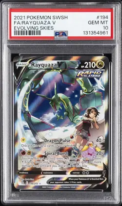 2021 POKEMON SWORD & SHIELD EVOLVING SKIES #194 FULL ART/RAYQUAZA V PSA 10 - Image 1