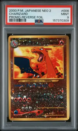 2000 POKEMON JAPANESE NEO 2 PROMO REVERSE FOIL #006 CHARIZARD PSA 9 - Image 1