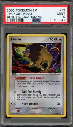 Pokemon Tauros EX Crystal Guardians Holo Rare #12 PSA 9 Mint - Image 1