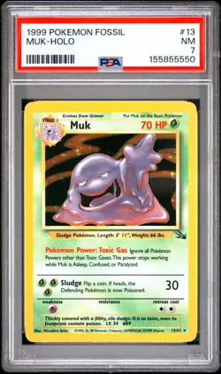 1999 POKEMON FOSSIL #13 MUK-HOLO PSA 7 - Image 1
