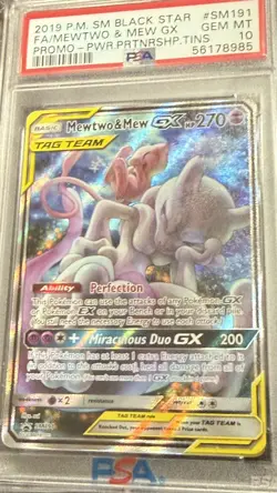 Pokemon 2019 SM Black Star Promo Mewtwo & Mew GX Full Art SM191 PSA 10 EN - Image 3