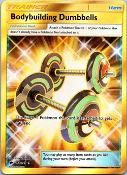 Bodybuilding Dumbbells (Secret) #161/147 Rare Holo SM Burning Shadows Pokemon NM - Image 1