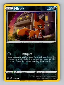 Nickit 047/072 Common Shining Fates Pokemon Reverse Holo Near Mint - Image 1