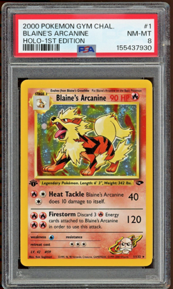 2000 Pokemon Blaine's Arcanine Gym Challenge 1st Edition Holo Rare #1 PSA 8 - Image 1