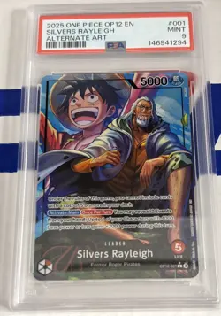 One Piece Silvers Rayleigh OP12-001 PSA 9 Alt Art - Image 1