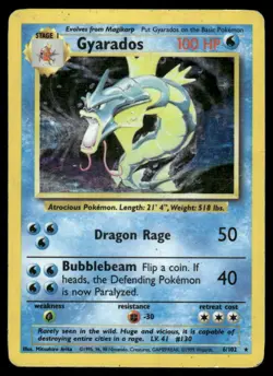 Pokemon Cards Gyarados 6/102 Base Set Unlimited Holo Holo Rare DMG *CREASE* - Image 1