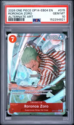 2026 ONE PIECE OP14-EB04-THE AZURE SEA'S SEVEN ALTERNATE ART RORONOA ZORO PSA 10 - Image 1