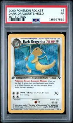 PSA 1 Dark Dragonite 5/82 2000 Team Rocket 1st Edition Holo Rare Pokemon Card - Image 1