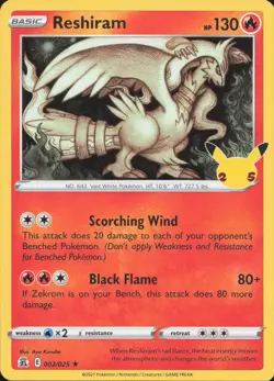 Reshiram 002/025 Rare Celebrations Pokemon Near Mint - Image 1