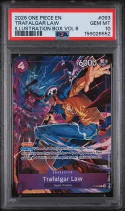 2026 ONE PIECE PROMOS ILLUSTRATION BOX VOL.6 #093 TRAFALGAR LAW PSA 10 - Image 1