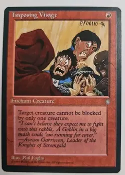 MTG Magic The Gathering Card Imposing Visage Enchant Creature Red Ice Age 1995 - Image 1