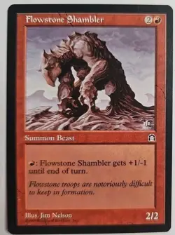 MTG Magic The Gathering Card Flowstone Shambler Summon Beast Red Stronghold 1998 - Image 1