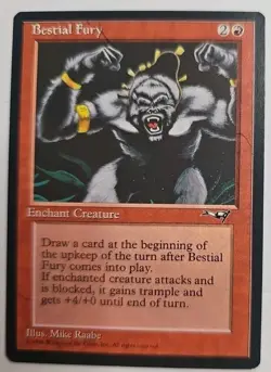MTG Magic The Gathering Card Bestial Fury Enchant Creature Red Alliances 1996 - Image 1