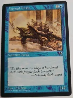 MTG Magic The Gathering Card horned Turtle Summon Turtle Blue Tempest 1997 - Image 1